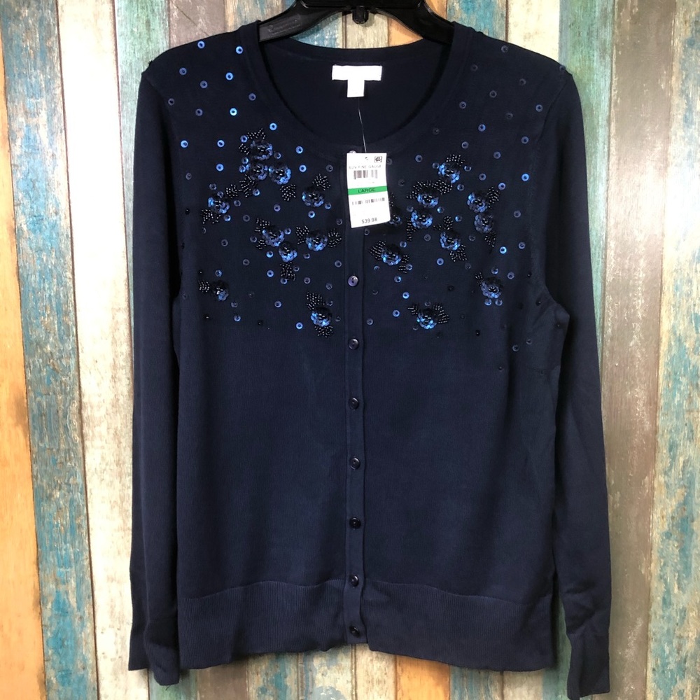 Charter Club Sequin Navy Cardigan
